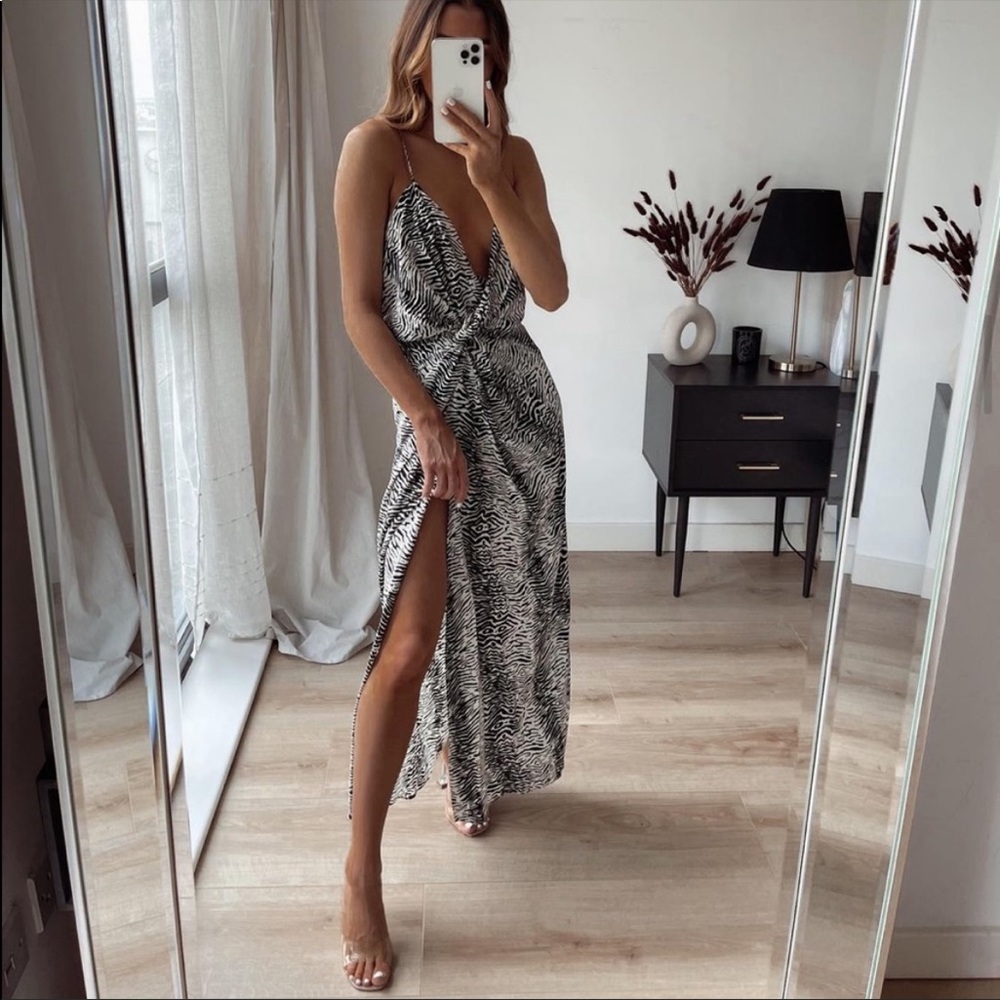 Zara Black and White Animal Print Dress